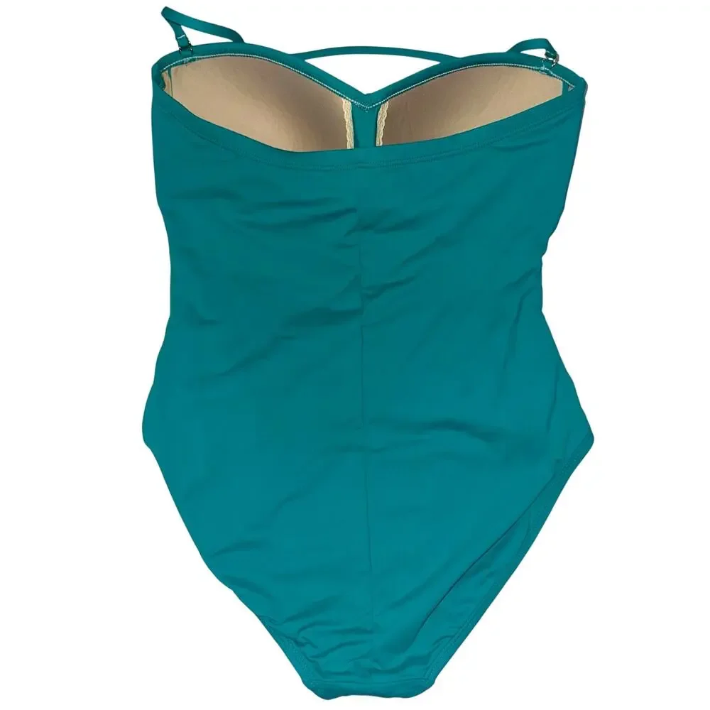 La Blanca Island Goddess Teal Bandeau Strapless Convertible One Piece Swimsuit 6